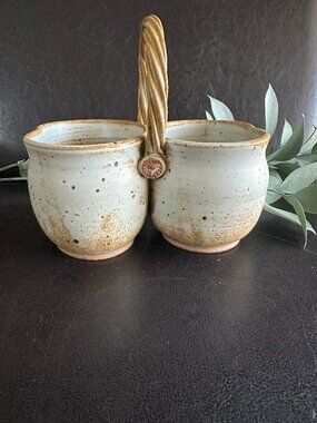 Artisanal Studio Pottery Decorative Double Potted Earthtoned Planter/Basket